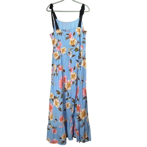GB Floral Print Grosgrain Tie Maxi Dress Sz Xl Blue Floral Lined Brunch - Picture 3 of 8